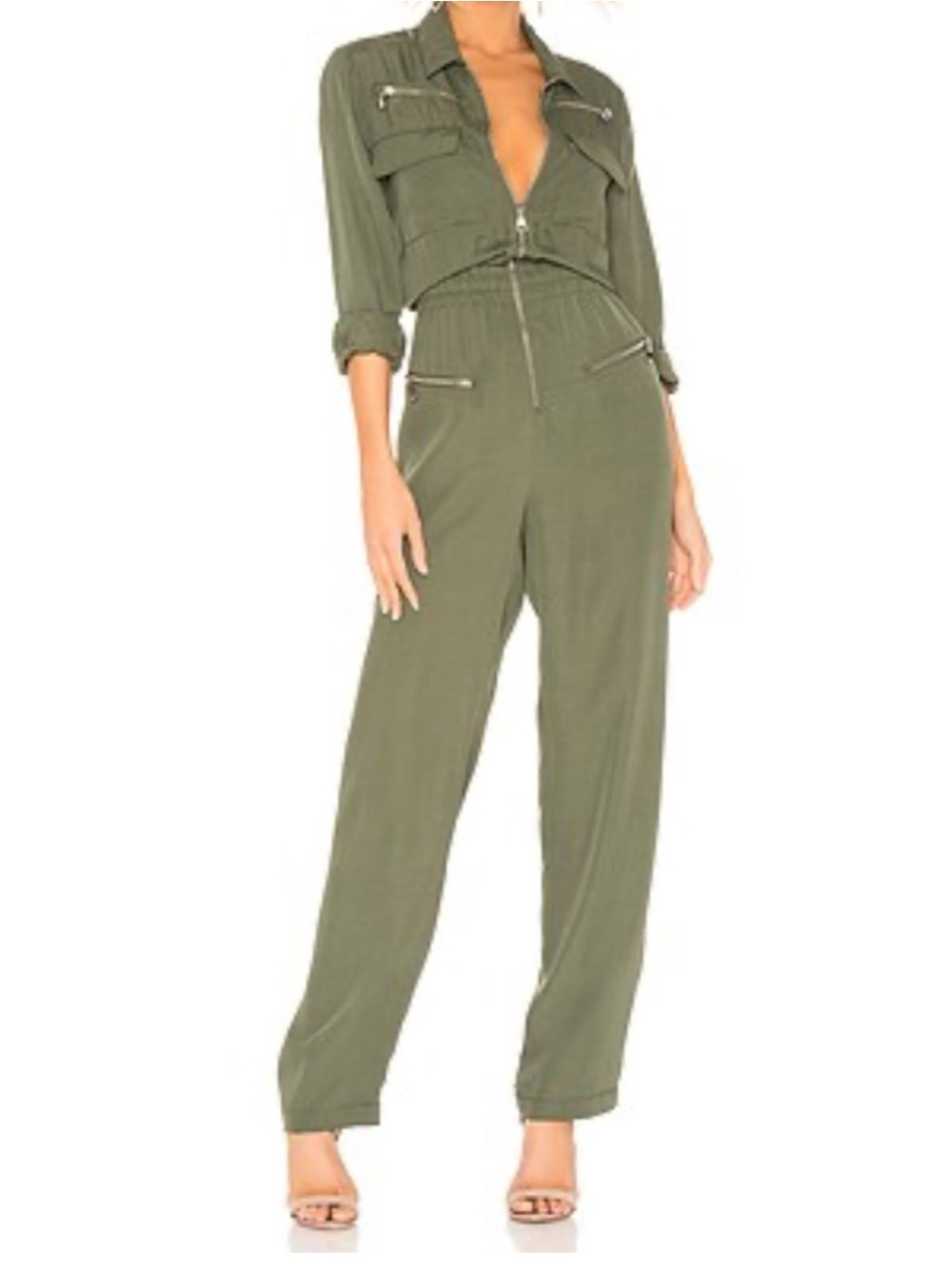 Revolve Devine Heritage Small Olive Green Zip Utility Style Jumpsuit Flight Suit
